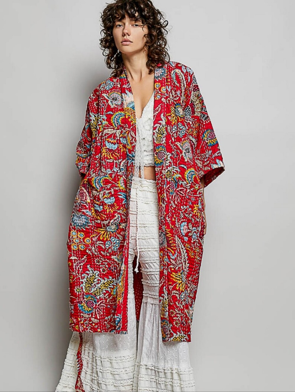 POL Red Paisley Wrap Quilted Kumono Robe with Tie Belt! NWOT